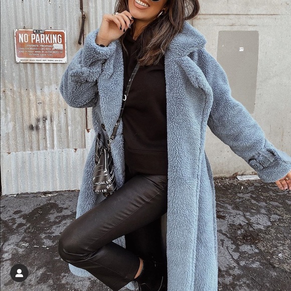 Faux shearling longline coat with button closures - Picture 6 of 6